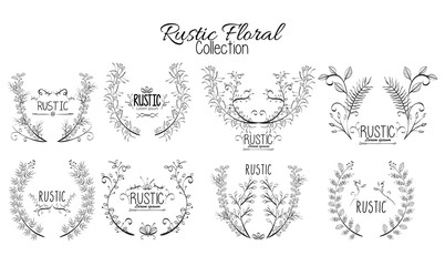 rustic set wreaths icons vector illustration design