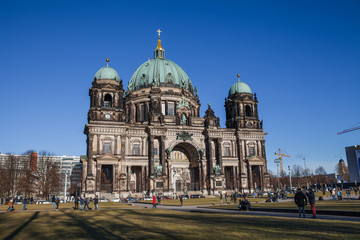 Fototapeta na wymiar BERLIN, GERMANY - FEBRUARY 21, 2017: Berlin cathedral, Berliner Dom. Sunny day view.