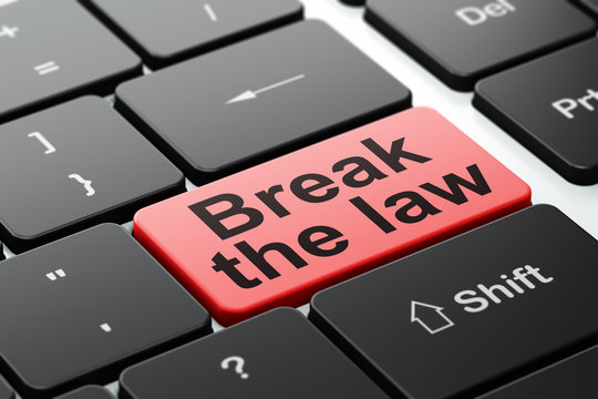 Law concept: computer keyboard with word Break The Law, selected focus on enter button background, 3D rendering