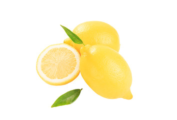  Fresh lemon with leaves isolated on white background