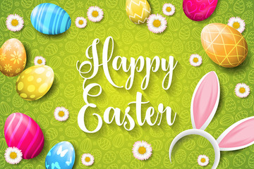 Happy easter background with easter bunny and easter eggs decoration
