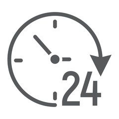 Twenty four hour glyph icon, e commerce and marketing, clock sign vector graphics, a solid pattern on a white background, eps 10.