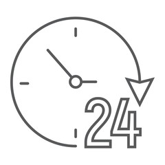 Twenty four hour thin line icon, e commerce and marketing, clock sign vector graphics, a linear pattern on a white background, eps 10.
