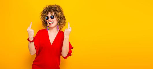 Attractive woman with short curly hair