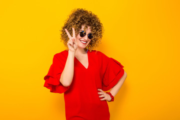 Attractive woman with short curly hair