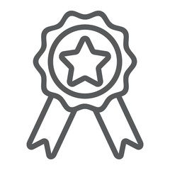 Badge with ribbons line icon, e commerce and award, quality sign vector graphics, a linear pattern on a white background, eps 10.