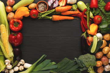 Colorful fresh organic vegetables frame