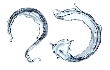 3d render, clean and clear water splash, wave, pure liquid clip art, isolated on white background