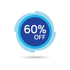 60% OFF Discount Sticker. Sale Blue Tag Isolated Vector Illustration. Discount Offer Price Label, Vector Price Discount Symbol.