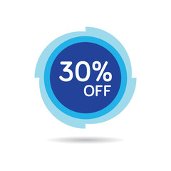 30% OFF Discount Sticker. Sale Blue Tag Isolated Vector Illustration. Discount Offer Price Label, Vector Price Discount Symbol.