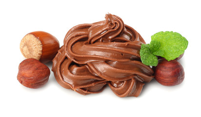 chocolate cream with hazelnut isolated on white background