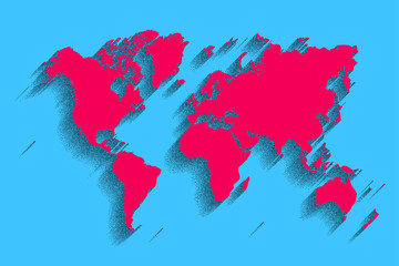 world map vector. blue color background with shadow