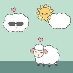 cute cartoon sheep in love with cloud funny vector illustration