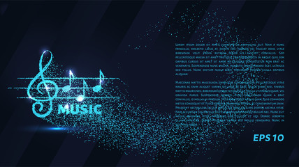 Fototapeta premium Treble clef and notes of the particle. Music logo made of small circles