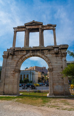 Fototapeta premium Hadrian's Gate in the center of Athens Greece. The Arch of Hadrian spanned an ancient road from the center of Athens to the complex of structures of the city that included the Temple of Olympian Zeus