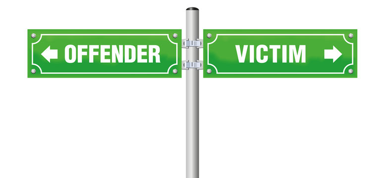 Offender victim street sign. Symbol for divorce, separation, for saying goodbye or farewell - isolated vector illustration on white background.