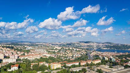 Fototapeta na wymiar The view on Istambul, Bosporus and the bridge. Clouds in the sky