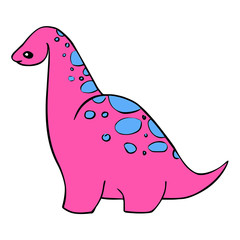 Funny dinosaur brontosaurus, diplodocus sauropod. Children's cartoon character in blue and pink. Vector. Hand Drawn