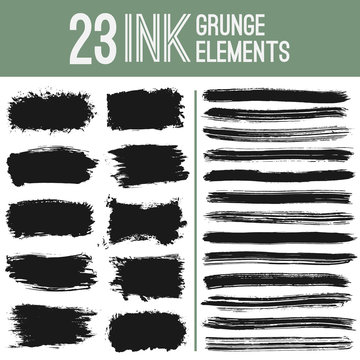Grunge ink elements. Art brushes. Graphic dirty, messy, sloppy vector lines and splashes.