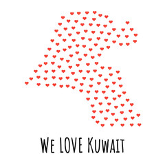 Kuwait Map with red hearts- symbol of love. abstract background with text We Love Kuwait. vector illustration. Print for t-shirt