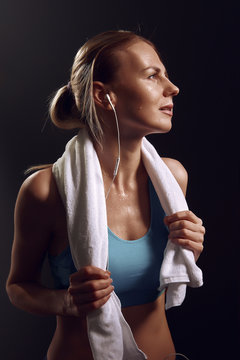 girl resting after exercises in the gym