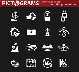 Alternative energy white icons set