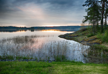 landscape on the shore of a lake in Karelia