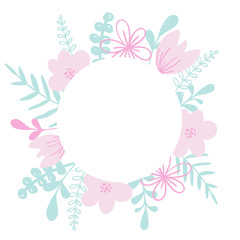 Round vector frame with flower and leaves. For wedding invitation card, print