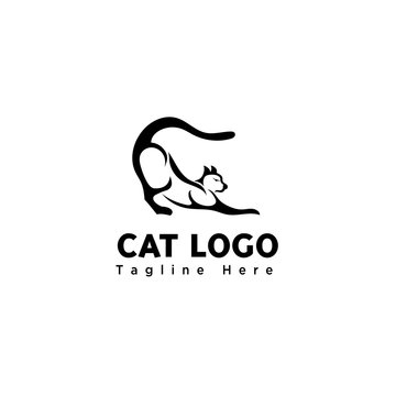 funny play cat brush art logo