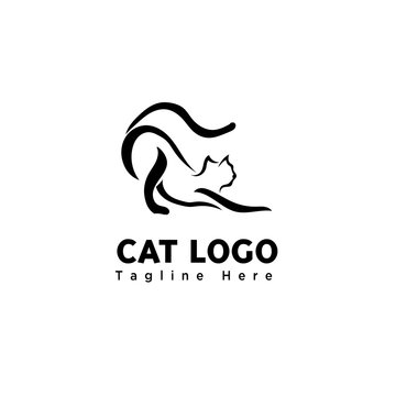 simple funny play cat brush art logo