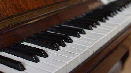 Fototapeta na wymiar Piano keyboard background with selective focus. 