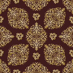 Classic seamless brown and golden pattern. Traditional orient ornament. Classic vintage background