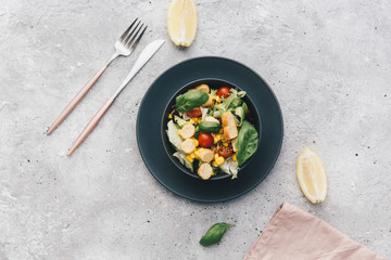 Salad with fresh summer vegetables, top view
