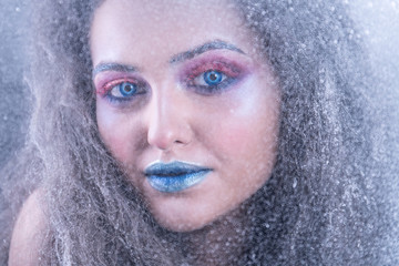  Winter portrait attractive girl in bright makeup