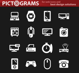 Devices white icons set