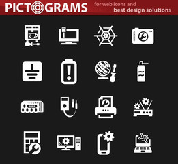 Electronic repair white icons set