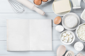 Dairy products on wooden table