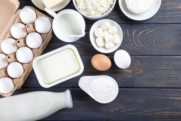 Aluminium Prints Dairy products Dairy products on wooden table.