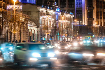 Moscow, Russia - February, 25, 2018: traffic in a center of Moscow, Russia