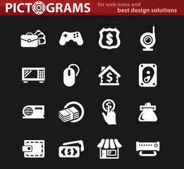 Pawn shop white icons set