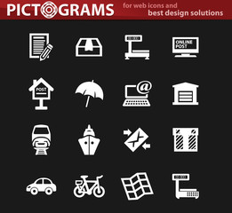 Post service white icons set