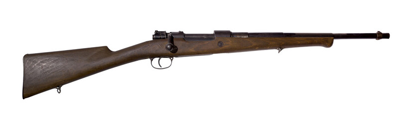 Vintage hunting rifle, converted from an army carbine, isolated
