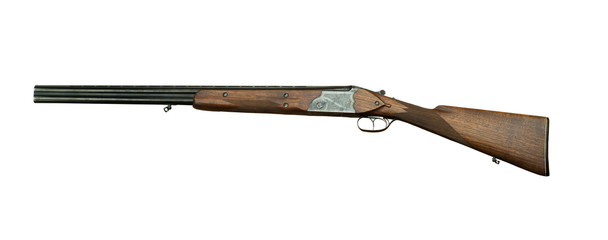 hunting double-barreled shotgun with barrels located one above the other, isolated
