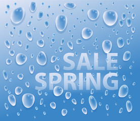Vector illustration of water droplets on glass.Spring sale.