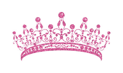 Glittering Diadem. Pink tiara isolated on white background. - obrazy, fototapety, plakaty