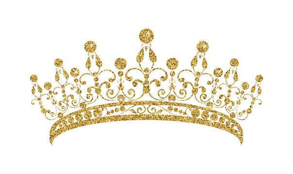 Glittering Diadem. Golden tiara isolated on white background.