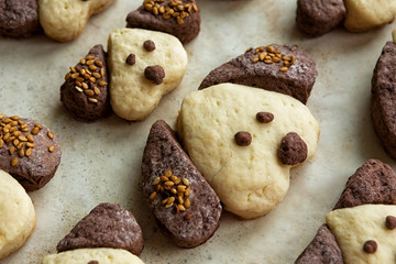 Cookies in the form of dogs in the form for baking