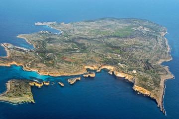 aerial view of Malta island in blue sea