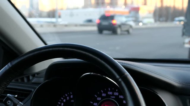 Steering Whell Driving On Winter Day