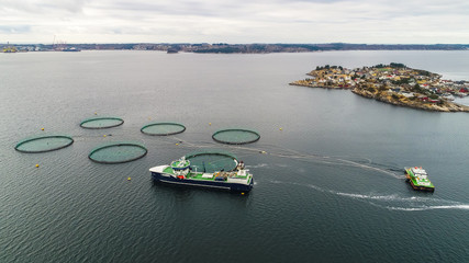 Obraz premium Salmon fish farm. Bergen, Norway.